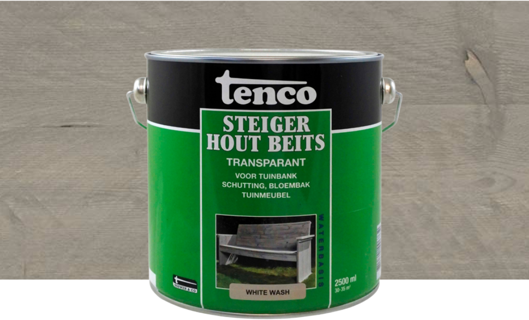 Westers grijnzend gespannen Tenco Steigerhoutbeits Grey Wash 2.5 Liter Verfmenger